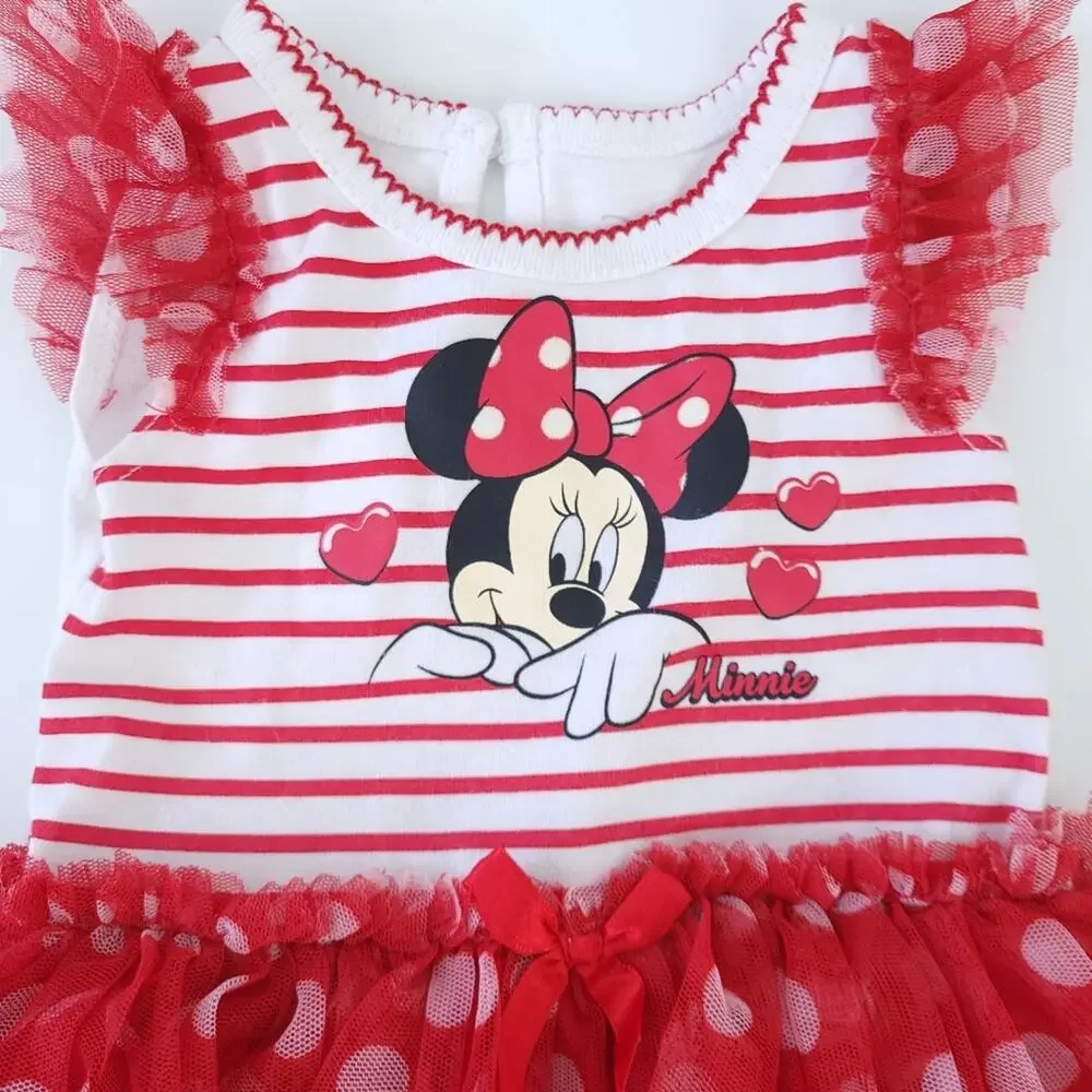 Disney Baby Minnie Mouse Dress 3-6 Months, Tutu Dress Stripe Polkadots Red White